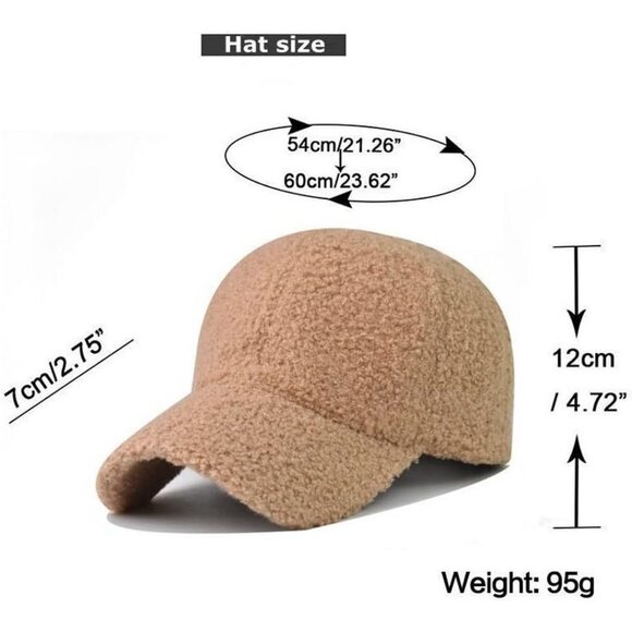 Women Hook and Loop Lamb Wool Solid Color Warm Baseball Cap Straight, Adjustable - Picture 2 of 8